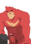  2boys abs bakemono_no_ko cum furry interspecies kumatetsu male_focus multiple_boys muscle naughty_face nude size_difference straddling yaoi 