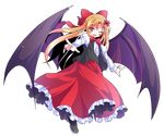  alphes_(style) bangs bat_wings black_footwear black_vest blonde_hair bow bowtie dairi elis_(touhou) eyebrows eyebrows_visible_through_hair facial_mark flat_chest flower frilled_skirt frills full_body hair_between_eyes hair_bow hair_flower hair_intakes hair_ornament loafers long_hair long_skirt long_sleeves looking_at_viewer open_clothes open_vest parody pointy_ears puffy_long_sleeves puffy_sleeves purple_eyes red_bow red_neckwear red_skirt shirt shoes skirt solo star style_parody touhou touhou_(pc-98) transparent_background tsurime vest wand white_shirt wings 