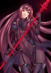  armor bodysuit erect_nipples fate/grand_order littlewhite scathach_(fate/grand_order) thighhighs weapon 