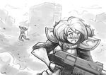  1girl adepta_sororitas armor blush greyscale gun imperial_guard lutherniel monochrome rifle short_hair sister_of_battle warhammer_40k weapon 