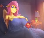  2018 anthro bed big_breasts blue_eyes breasts equine female fluttershy_(mlp) friendship_is_magic hair inside lamp maarthul mammal meme my_little_pony pegasus pink_hair size_difference ugandan_knuckles wings 