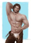 1boy body_hair bulge crotch male_focus mccree_(overwatch) muscle overwatch presenting solo topless undressing 