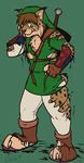  anthro binturongboy clothing costume digital_drawing_(artwork) digital_media_(artwork) feline fur green_background hi_res link lynx male mammal nintendo simple_background solo spots spotted_fur the_legend_of_zelda torn_clothing transformation video_games 