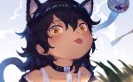 black_hair cat_ears collar commentary_request graphite_(medium) highres original short_hair sparrow_(xici9527) tongue tongue_out traditional_media yellow_eyes 