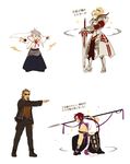  1other 2boys androgynous are_you_my_master armor beard blonde_hair brown_hair closed_eyes crossover facial_hair fate/apocrypha fate_(series) green_eyes hakama japanese_armor japanese_clothes katsugeki/touken_ranbu mordred_(fate) mordred_(fate)_(all) multiple_boys one_knee polearm ponytail red_hair saniwa_(katsugeki/touken_ranbu) saniwa_(touken_ranbu) sheath sheathed shishigou_kairi spear sunglasses sword tonbokiri_(touken_ranbu) touken_ranbu translation_request twoframe weapon white_hair yari yellow_eyes 