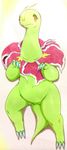  025aki female looking_at_viewer lying meganium nintendo nude on_back pok&eacute;mon pok&eacute;mon_(species) semi-anthro simple_background solo spread_legs spreading video_games 