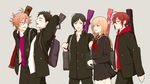  atsushi_toushirou backpack bag bandage_on_face black_hair black_serafuku blonde_hair blue_eyes brown_eyes brown_hair closed_eyes gakuran gotou_toushirou grey_background long_hair male_focus midare_toushirou multiple_boys open_mouth otoko_no_ko pleated_skirt profile purple_eyes red_hair school_bag school_uniform serafuku shinano_toushirou simple_background skirt smile touken_ranbu twoframe walking weapon_bag yagen_toushirou 