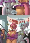  2016 anthro big_breasts blue_eyes breasts butt clothed clothing cosplay costume dialogue duo english_text equine female fluttershy_(mlp) friendship_is_magic hair hi_res huge_breasts kevinsano lyra_heartstrings_(mlp) mammal my_little_pony open_mouth pegasus pink_hair text thick_thighs thong underwear voluptuous whistle wide_hips wings 