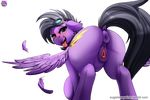  2018 animal_genitalia anus butt cutie_mark darkhazard equine eyewear fan_character feathered_wings feathers female feral friendship_is_magic fur goggles hair looking_at_viewer mammal my_little_pony open_mouth pegasus purple_eyes purple_fur pussy solo tongue tongue_out wings 