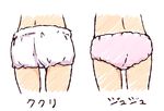  ass ass_focus character_name close-up commentary juju_coo_shnamur kukuri kuwada_yuuki mahoujin_guruguru multiple_girls no_pants panties pink_panties pov topless underwear underwear_only white_panties 
