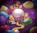  2016 4_toes anthro balloon balls bartolo_polkakitty belly big_belly black_fur black_pawpads blonde_hair bloo digital_drawing_(artwork) digital_media_(artwork) dipstick_tail erection feline fur green_eyes hair hi_res hindpaw inflatable inflation leopard looking_at_viewer male mammal markings multicolored_fur multicolored_tail nude one_eye_closed pawpads paws penis pink_nose realistic_fur smile solo teeth toes white_fur wink yellow_fur 