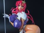  1girl arched_back ass bent_over blue_eyes blush bouncing_breasts breasts curvy erect_nipples eyebrows_visible_through_hair female figure gloves gundam gundam_seed gundam_seed_destiny hair_ornament highleg huge_ass huge_breasts leotard long_hair looking_at_viewer looking_back meer_campbell photo pink_hair pole purple_leotard shiny shiny_clothes shiny_skin skin_tight smile star star_hair_ornament thong_leotard 