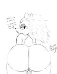  2017 animal_crossing anthro bedroom_eyes big_butt butt digital_media_(artwork) english_text erection eyelashes female half-closed_eyes hedgehog humiliation imminent_sex looking_at_viewer looking_back mabel_able mammal monochrome navel neom-daddy nintendo nude penis pussy rear_view seductive small_penis small_penis_humiliation text video_games 