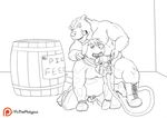  2016 anthro balls barrel bear belly black_and_white bodysuit boots canine chastity chastity_cage cigar clothing digital_drawing_(artwork) digital_media_(artwork) dog duo english_text footwear force_feeding forced fur gas_mask hair hypnosis male mammal mask mind_control monochrome mostly_nude muscular muscular_male pig plaguedobsession porcine precum rubber simple_background skinsuit spiral spiral_eyes text tight_clothing 