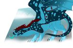  2018 claws digital_media_(artwork) dragon felkin feral fur haloren horn koachellla male outside simple_background smile snow solo spots teeth tongue tongue_out wings winter 