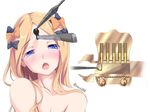  abigail_williams_(fate/grand_order) bangs black_bow blonde_hair blue_eyes blush bow collarbone commentary_request fate/grand_order fate_(series) hair_bow head_tilt keyhole kudou_maimu lockpick long_hair looking_at_viewer nose_blush nude open_mouth orange_bow parted_bangs polka_dot polka_dot_bow saliva solo the_elder_scrolls the_elder_scrolls_iv:_oblivion twitter_username white_background 