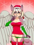  aurora_(shadowfox571) black_sclera blush candy candy_cane canine christmas clothing female food fur hat holidays jackal legwear looking_at_viewer mammal panties pink_fur regigi9 santa_hat sleeves solo stockings underwear white_fur wings 