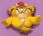  2018 3_toes anthro anus armlet biceps big_butt bowser bulge butt claws clothed clothing collar curved_horns eyebrows hair hands_behind_head hindpaw hybrid koopa lizard looking_at_viewer male mario_bros muscular nintendo paws penis pose presenting red_eyes red_hair reptile scalie simple_background skimpy solo spiked_shell spread_legs spreading thong toes underwear video_games wiess 