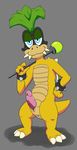  anthro erection eyewear glasses green_hair hair half-closed_eyes iggy_koopa karras koopa koopaling male mario_bros nintendo nude penis scalie simple_background smile solo video_games 