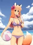  animal_humanoid ball beach beach_ball bikini bracelet breasts brown_hair clothed clothing cloud dav-19 detailed_background female flower flower_in_hair food fox_humanoid hair holding_object humanoid jewelry mammal orange_hair outside plant popsicle sand sea seaside skimpy sky solo standing swimsuit water 