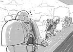  adepta_sororitas adeptus_astartes bar commentary glass greyscale imperial_guard lutherniel military military_uniform monochrome power_armor short_hair space_marines uniform warhammer_40k 