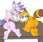  absurd_res angry anthro anus bdsm bent_over blaze_the_cat blush bound cat duo feline female hi_res mammal marine_the_raccoon nude presenting procyonid pussy raccoon rope senshion sonic_(series) table 