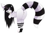  :3 anus ass_up black_hair butt canine collar cub cute dog ear_piercing emo_hair female hair hair_over_eye long_hair looking_at_viewer looking_back mammal nude piercing pinkbutt presenting presenting_hindquarters pussy rear_view solo spiked_collar spikes striped_tail stripes tippy_toes young 