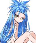  big_hair blue_hair breasts chrono_trigger commentary legs long_hair queen_zeal s-a-murai simple_background small_breasts solo tank_top younger 