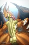  2015 anthro balls big_balls big_penis charizard circumcised claws dragon fangs gradient_background horny_(disambiguation) humanoid_penis inviting male mega_charizard mega_charizard_y mega_evolution membranous_wings muscular muscular_male naughty_face nintendo penis pok&eacute;mon pok&eacute;mon_(species) simple_background solo squint todex tongue tongue_out video_games wings 