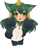  :o alternate_costume animal_ears anubis_(monster_girl_encyclopedia) barefoot blush chestnut_mouth chibi dark_green_hair egyptian eyebrows_visible_through_hair fang fewer_digits full_body green_eyes green_hair hair_ornament highres jewelry long_hair looking_at_viewer monster_girl monster_girl_encyclopedia nashirasauce necklace open_mouth paws robe snake_hair_ornament solo standing tail transparent_background usekh_collar wolf_ears wolf_tail 