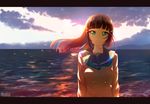  aqua_eyes artist_name backlighting bangs black_hair blunt_bangs cloud double-breasted green_eyes hair_ornament happy_tears highres kurosawa_dia lens_flare letterboxed long_hair long_sleeves looking_at_viewer love_live! love_live!_sunshine!! marshall_(wahooo) mole mole_under_mouth ocean outdoors school_uniform smile solo standing tears upper_body uranohoshi_school_uniform wind 