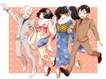  black_eyes black_hair demon group hoozuki_no_reitetsu horns japanese_clothes karauri kimono long_hair male miki_(hoozuki) nasubi peach_maki pointed_ears short_hair socks tagme_(artist) tie twintails waifu2x white_hair yellow_eyes 