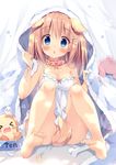  :o ahoge animal_ears bangs barefoot between_legs blanket blonde_hair blue_eyes blush bone bone_hair_ornament bowl breasts character_name chemise cleavage collar commentary_request dog_ears dog_tail kemonomimi_mode knees_up looking_at_viewer medium_breasts no_panties original pan_(mimi) pet_bowl pink_collar ribbon sitting solo strap_slip stuffed_animal stuffed_bunny stuffed_toy tail tail_between_legs tail_censor toe_scrunch wing_hair_ornament wrist_ribbon 