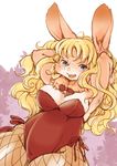  1girl blonde_hair bunnysuit furry green_eyes open_mouth rabbit setouchi_kurage solo 