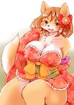 1girl artist_request brown_hair dog furry green_eyes japanese_clothes open_mouth setouchi_kurage short_hair solo 