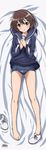  animal_ears ass_visible_through_thighs barefoot bed_sheet blush brave_witches brown_eyes brown_hair collarbone copyright_name covered_navel dakimakura eyebrows_visible_through_hair from_above full_body hair_between_eyes hands_together highres karibuchi_hikari looking_at_viewer lying open_mouth school_uniform shiny shiny_clothes shiny_skin shoes short_hair single_shoe solo world_witches_series 