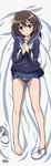  absurdres animal_ears ass_visible_through_thighs barefoot bed_sheet blush brave_witches brown_eyes brown_hair collarbone copyright_name covered_navel dakimakura eyebrows_visible_through_hair from_above full_body hair_between_eyes hair_ornament hairclip hands_together highres incredibly_absurdres karibuchi_hikari logo looking_at_viewer lying open_mouth school_uniform shiny shiny_clothes shiny_skin shoes short_hair single_shoe solo white_footwear world_witches_series 