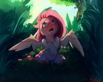  2018 blush dildo drooling equine feathered_wings feathers female fluttershy_(mlp) friendship_is_magic grass hair hi_res hooves mammal miokomata my_little_pony open_mouth outside pegasus saliva sex_toy solo wings 