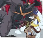  animal_genitalia animal_penis anthro anus balls batzz_(buddyfight) black_scales blonde_hair blue_eyes bottomless brown_scales butt clothed clothing dragon erection feathers future_card_buddyfight genital_slit group hair hat hemipenes horn humanoid_penis larger_male legendz male male/male multi_penis muscular muscular_male nude on_top oral partially_clothed penis pink_penis presenting presenting_hindquarters pubes red_eyes red_hair reptile scales scalie shiron sitting size_difference slit smaller_male standing zerofox1000 