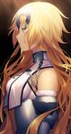  armor bare_shoulders blonde_hair blue_eyes breasts chain closed_mouth coconome eyebrows_visible_through_hair fate_(series) from_side headpiece highres jeanne_d'arc_(fate) jeanne_d'arc_(fate)_(all) large_breasts long_hair profile solo upper_body very_long_hair 