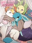  ambiguous_gender anthro anthrofied blattarieva braixen clothed clothing comic condom cover cover_page eeveelution english_text glaceon group hi_res leavanny legwear looking_at_viewer misdreavus nintendo pok&eacute;mon pok&eacute;mon_(species) socks text tongue tongue_out video_games 