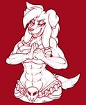  abs anthro canine clothed clothing commission-mission female looking_at_viewer mammal monochrome muscular muscular_female smile solo wide_hips 