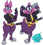  2017 2018 alpha_channel anthro bat batgirl_(vimhomeless) big_breasts blue_eyes blush boots breasts clothing female footwear gun hi_res katana mammal mask melee_weapon ranged_weapon silly_face smile solo super_planet_dolan sword thick_thighs tongue tongue_out vimhomeless voluptuous weapon wide_hips 