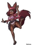  2017 5_fingers :d anthro balls bra breasts brown_fur clothed clothing dickgirl fingers flaccid footwear fur hair hi_res intersex long_ears mammal open_mouth panties pedverse penis red_eyes red_fur red_hair sandals short_hair simple_background skirt smile solo teeth tongue underwear unknown_species white_background 