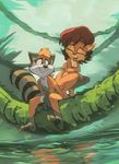  anthro beeton breasts brown_fur duo edtropolis featureless_breasts female forest fur hair hi_res lake male male/female mammal nude outside pawpads procyonid raccoon rodent sally_acorn sitting sonic_(series) tree 