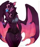  2018 5_fingers anthro bat blue_eyes breasts canine clothed clothing digital_drawing_(artwork) digital_media_(artwork) female hair hybrid mammal membranous_wings midriff navel purple_hair simple_background solo standing vexstacy white_background wings wolf 