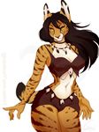  2018 5_fingers amber_eyes anthro black_hair bra breasts brown_nose cleavage clothed clothing digital_drawing_(artwork) digital_media_(artwork) feline female hair jewelry mammal necklace serval simple_background smile solo underwear vexstacy white_background 