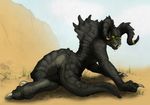  ambiguous_gender butt color_edit colored deathclaw drooling ecmajor edit facial_piercing fallout feral looking_at_viewer looking_back nose_piercing nose_ring piercing pinup pose reptile saliva scalie sketch solo video_games 