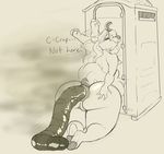  2018 anthro anus big_butt butt dialogue digital_media_(artwork) english_text eyes_closed feces female fur hair hooves hybrid hyper hyper_anus mammal monochrome nastysashy_(artist) nude outhouse pooping puffy_anus scat solo text 