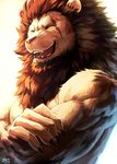  2017 anthro eyes_closed feline fur hair lion male mammal simple_background sky_(artist) solo 